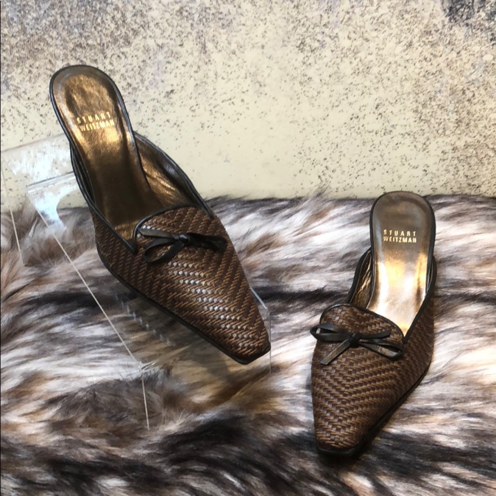 Stuart Weitzman Brown Woven Mules
